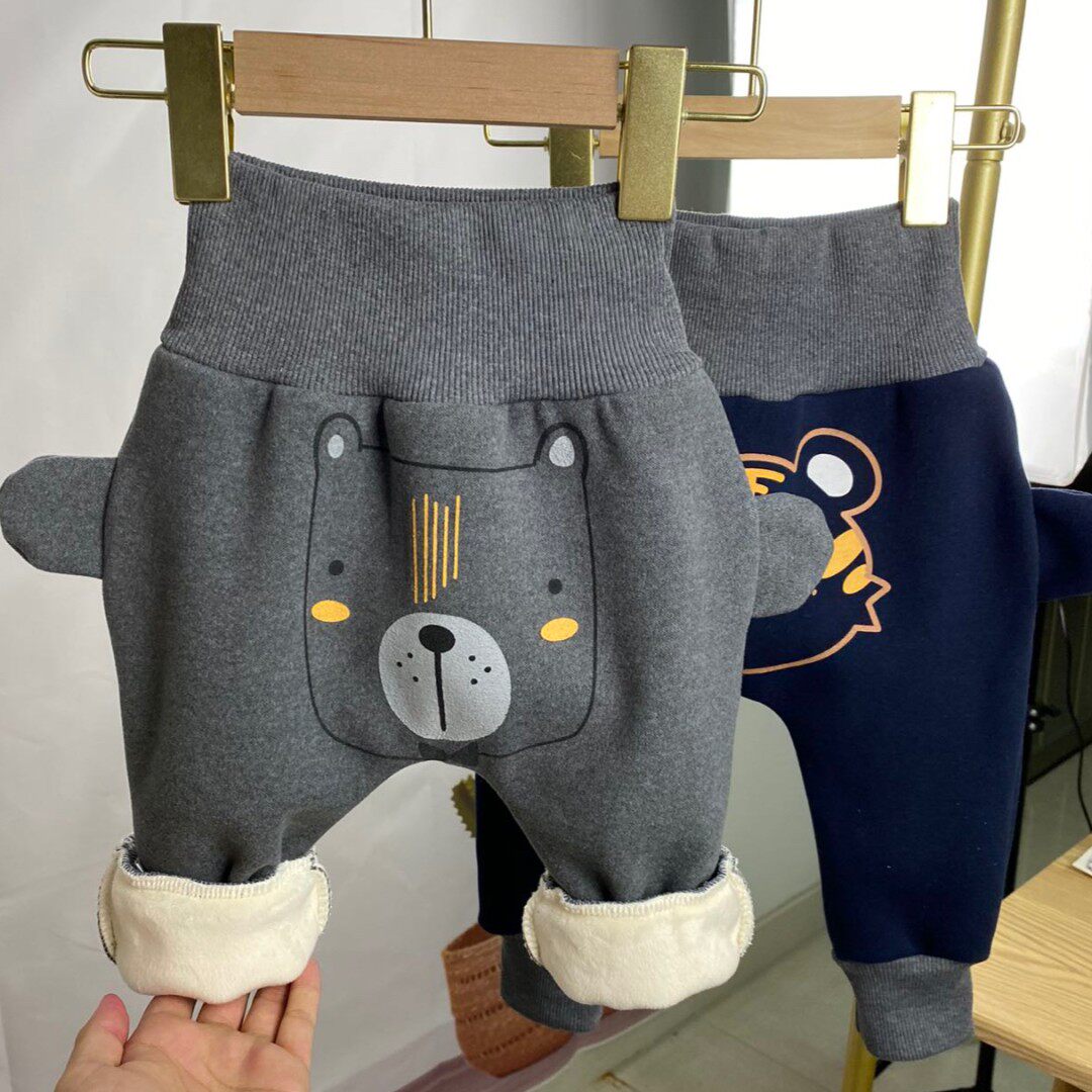 Infant children's autumn and winter plus velvet big PP pants baby harem pants sports pants boys and girls thickened big butt pants