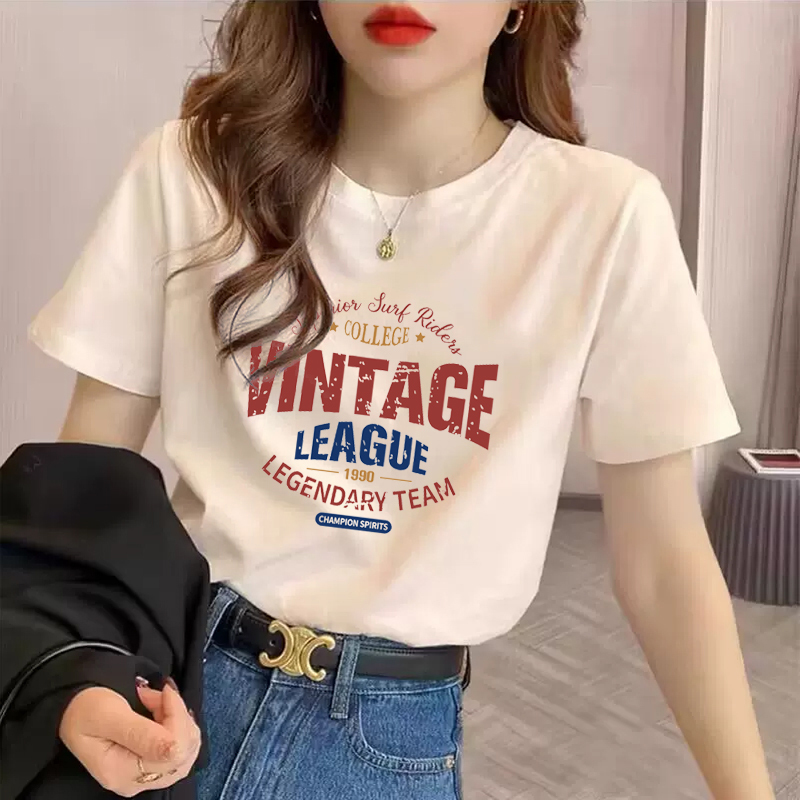 Apricot Short-Sleeved T-Shirt for Women, Summer 2026 New Design, Niche Round Neck, Pure Cotton, Regular Shoulder, Half-Sleeve Top for Petite Women