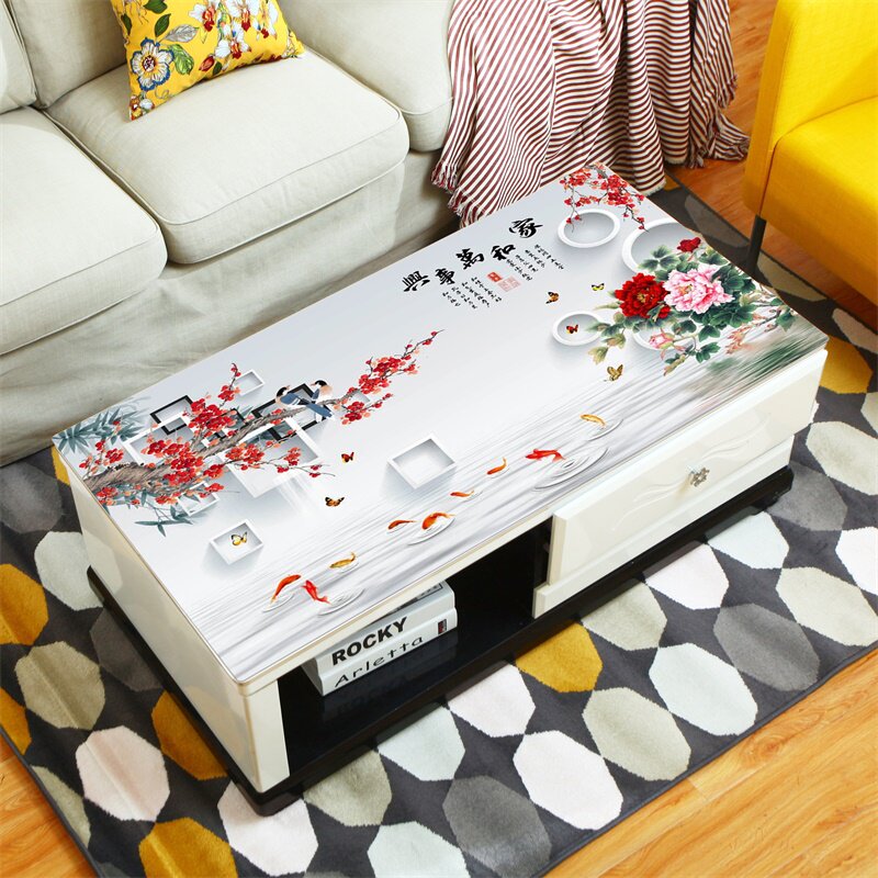 3d net black tea several cushions waterproof and burn-proof Chinese pvc soft plastic glass table cloth rectangular living room Home