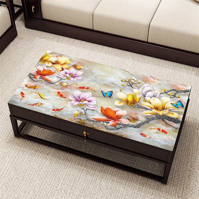 3d tea table cloth waterproof anti-oil washout Chinese pvc soft plastic glass home living room rectangular table cloth thickness