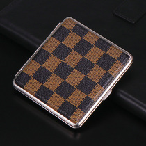 Stainless steel cigarette case 20 packs Ultra-thin portable mens trend creative cigarette clip leather clip cigarette storage box