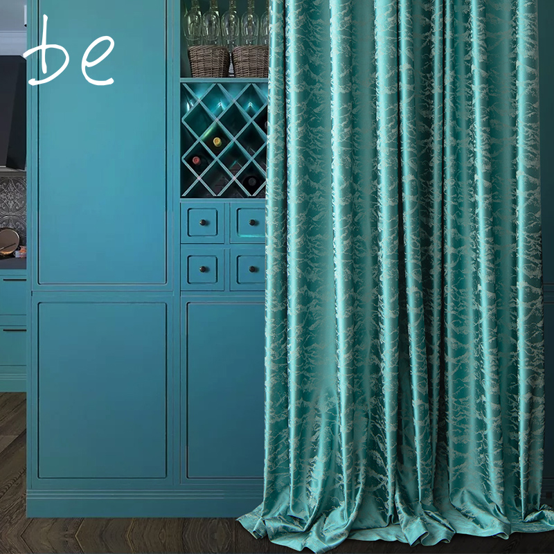 Fabric Easy Lake Blue Curtain Rear Modern Light Lavish Environmental Protection Shading Curtains Custom Living-room Bedroom Floating Window Libra-Taobao