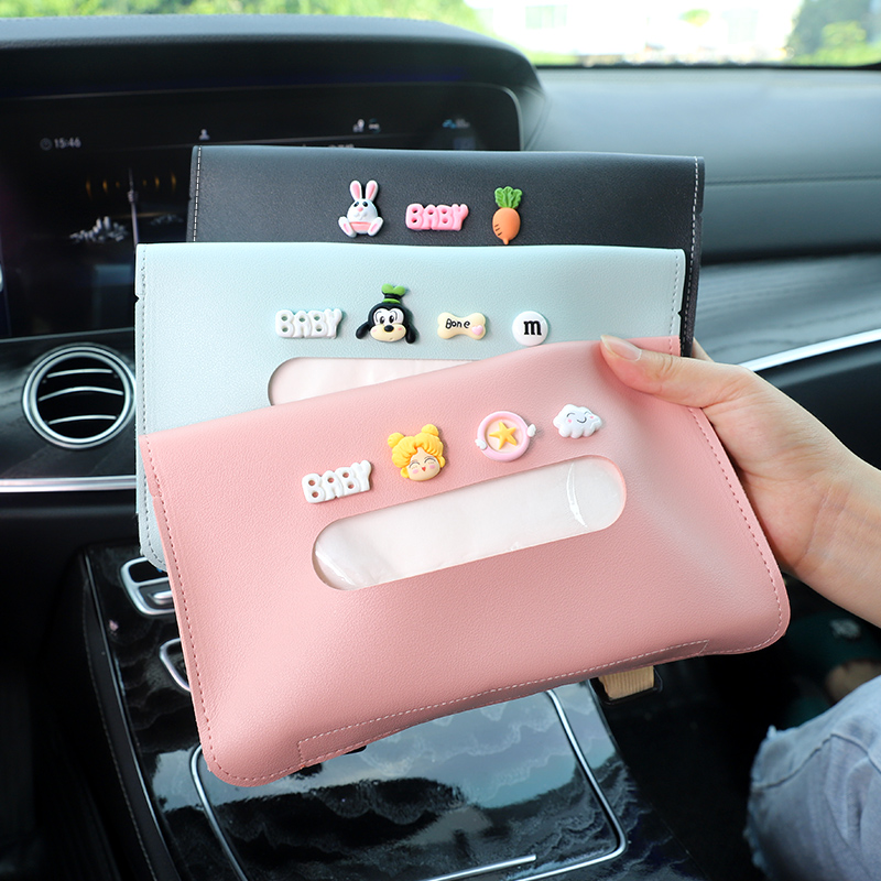 Wuling Hongguang mini mini macaroon car sun visor paper towel charter female cartoon car removable toilet paper bag
