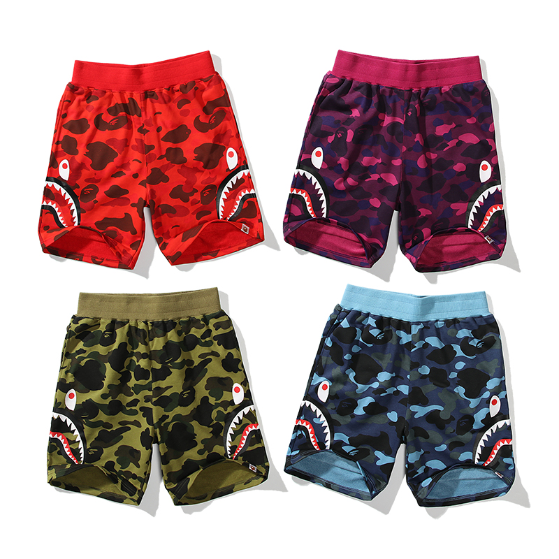 Japan bape tide brand sports pants men and women couples ape head camouflage shark print cotton loose shorts