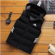 Homme Waistcoat Coton Coton Jacket Autumn Winter Anti-Chill Thickening Warm Trend Handsome Fashion Casual Removable Hat Cotton Vest
