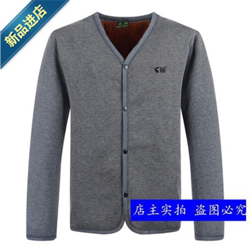 Senior mens dày lót trung niên áo cộng với nhung cặp nút nút cardigan r mỏng dài tay áo bộ ấm.