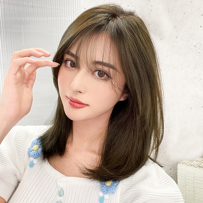 Wig female summer short hair styling natural full head cover net red simulation hair round face age reduction medium long hair wig set