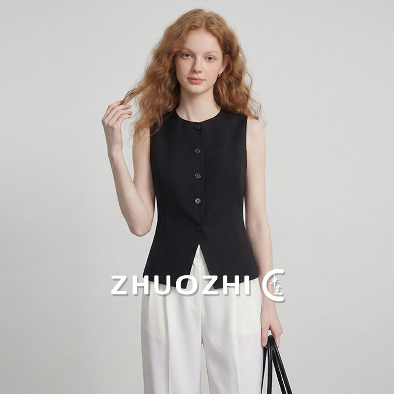 Zhuo Zhi French-Style High-Fashion Round-Neck Button Vest 2026 Summer New Waist-Cinching Silhouette Sleeveless Cardigan for Women Zhuo Zhi French-Style High-Fashion Round-Neck Button Vest 2026 Summer New Waist-Cinching Silhouette Sleeveless Cardigan for Women