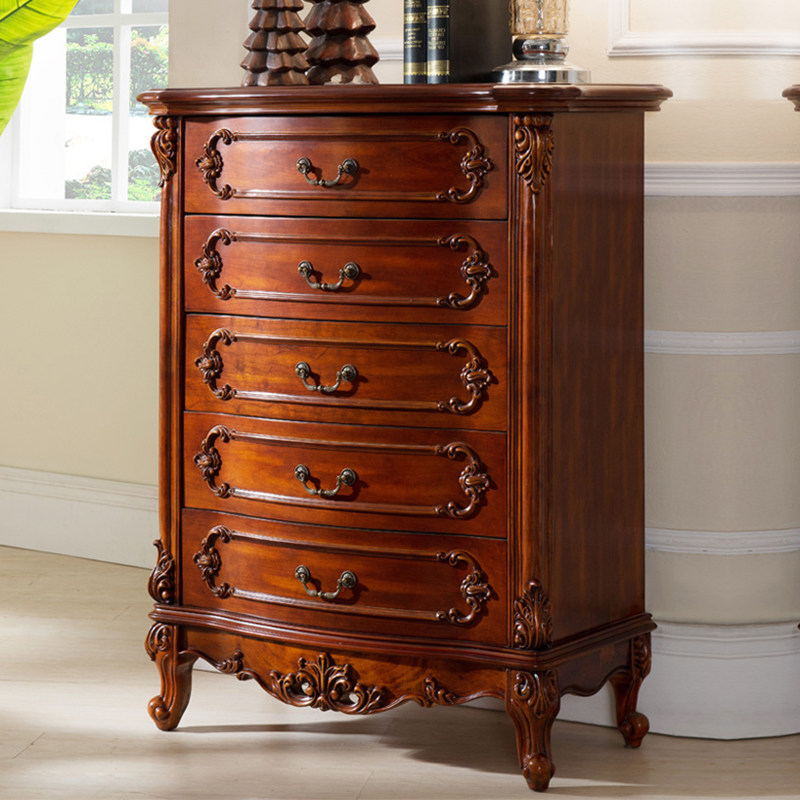 European style solid wood chest of drawers American chest of drawers bedroom locker carved chest of drawers 6 drawers complete