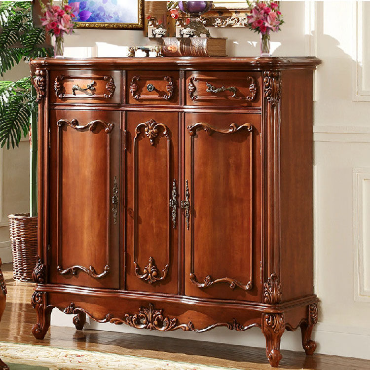 American-style solid wood shoe cabinet entry porch cabinet home door European-style retro shoe cabinet large-capacity storage three-door shoe cabinet
