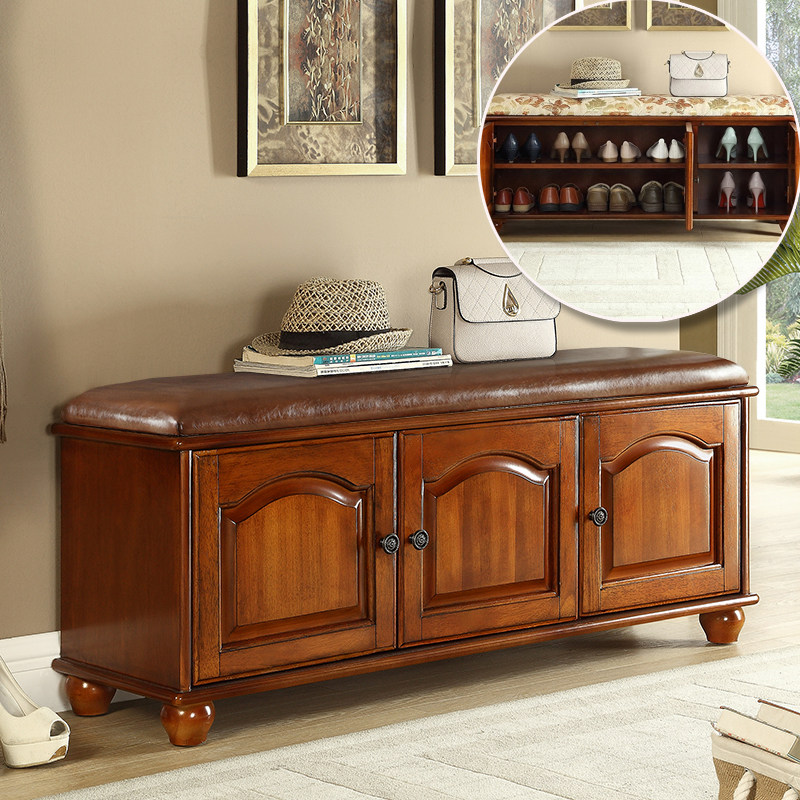 American solid wood replace shoe stool household doorway European footwear stool storage to collect shoe stool type shoe cushion 1 meter