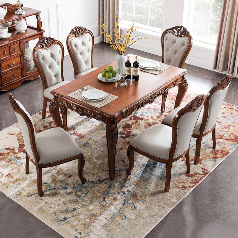 American-style solid wood dining table European-style household rectangular dining table villa dining table 1 6 meters dining table and chair combination