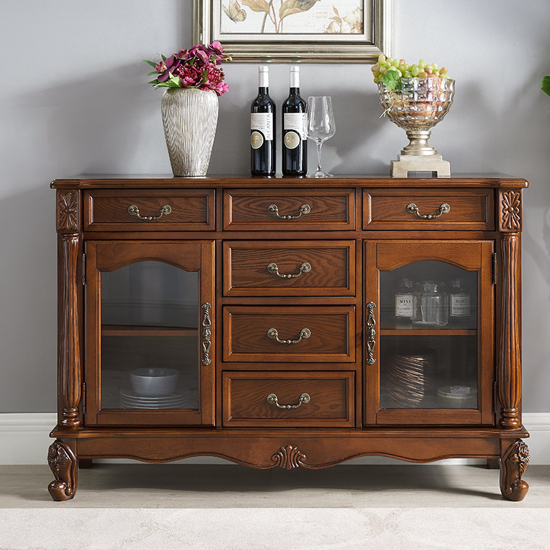 American dining cabinet solid wood European wine cabinet against the wall kitchen cupboard dining room locker glass tea cabinet