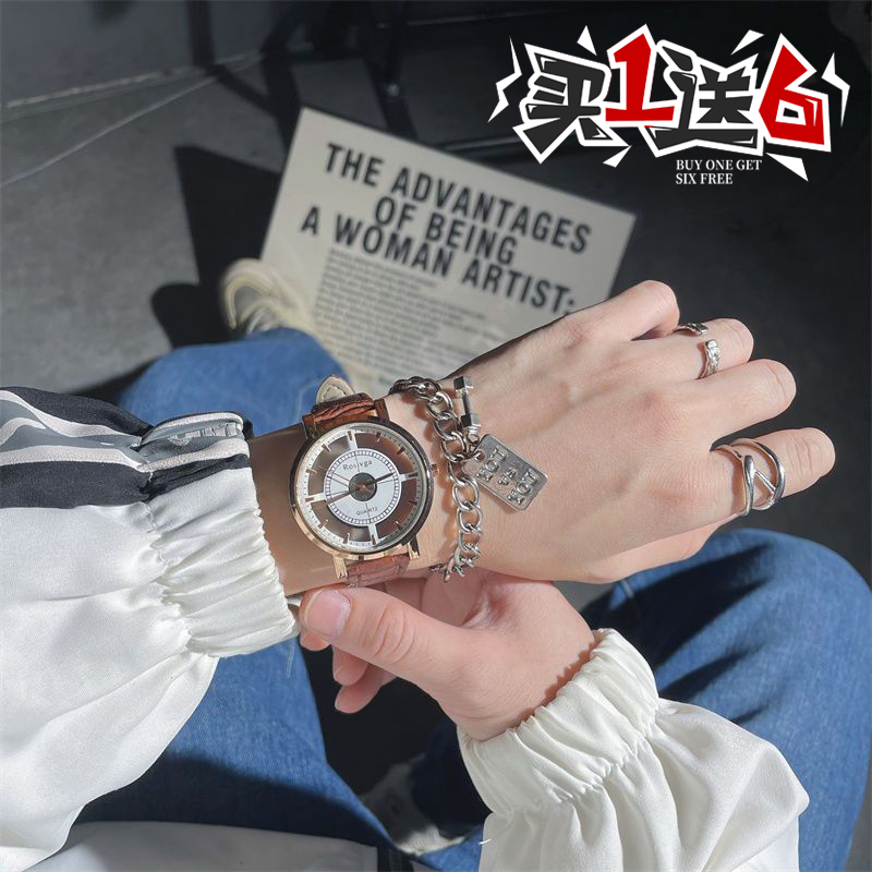 Watches for Men and Women, Student Style, Trendy, Handsome, Hollow Design, Mechanical Quartz, Korean Version, Simple, Unique, Niche, Forest Style