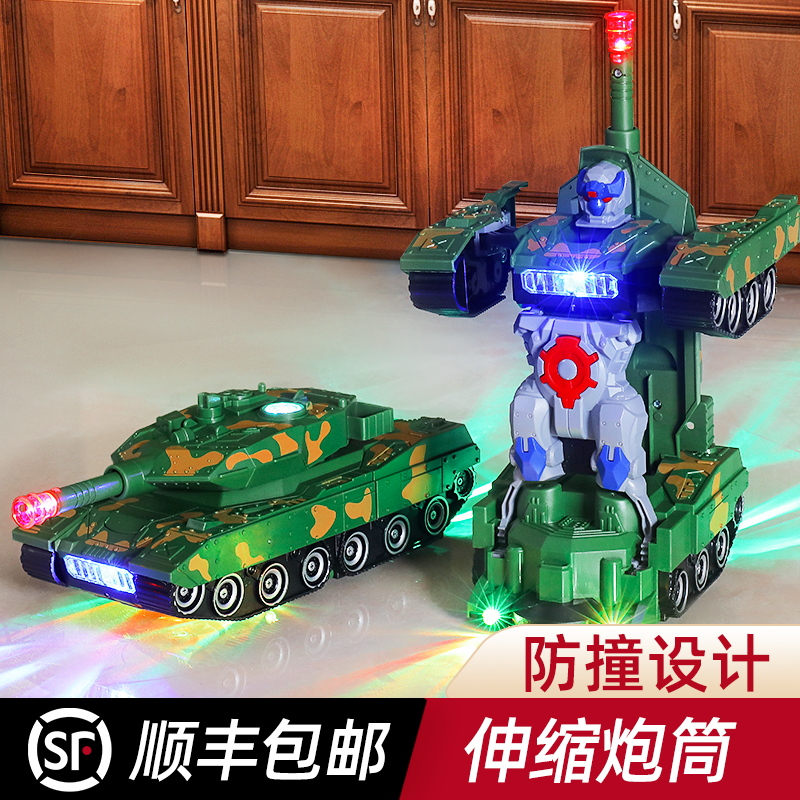 Transformed tank robot electric belt music boy 3 toy car 4 stunt Jinggang children 2 - 5 years old car