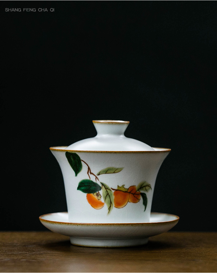 Feng ru up tureen on ceramic tea cup only three cups of large kung fu bowl cover household hand grasp pot of tea