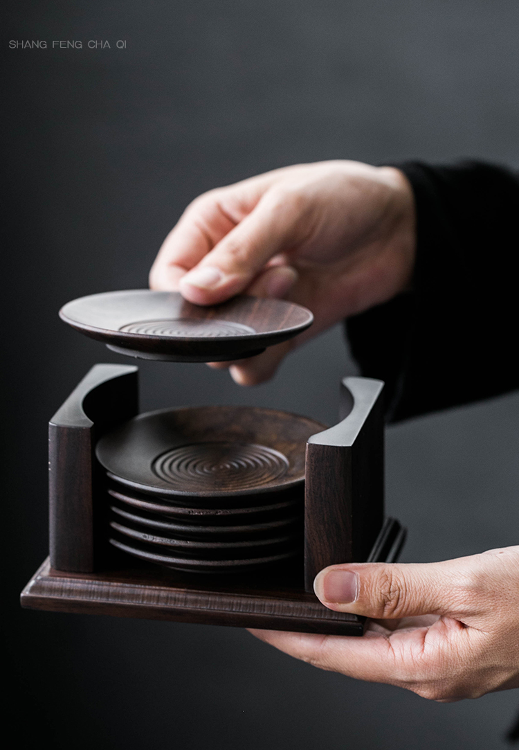 Feng ebony teacup pad on a combination of solid wood, the set of coasters saucer insulation pad tea tea accessories