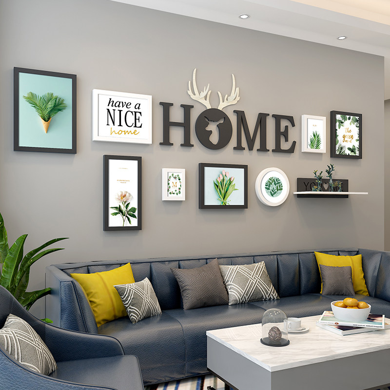 Living room sofa background wall decorated Nordic wind photo wall without punching photo frame creative photo frame hanging wall