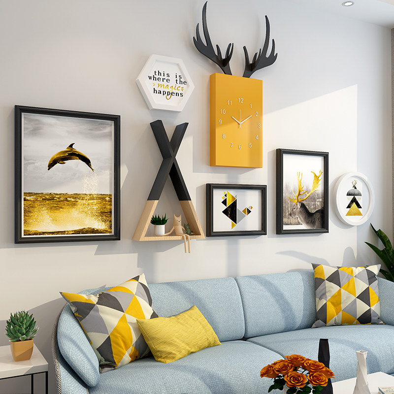 Nordic Living Room Decoration Painting Atmosphere Sofa Background Wall Hanging Painting Modern Minima Indoor Room Wall Composition Mural-Taobao