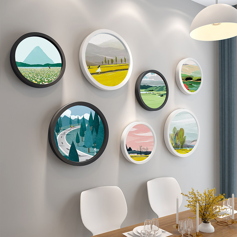 Nordic living room decorated light luxury restaurant wall decorated round murals sofa background wall wall hanging painting