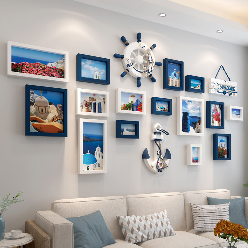 Modern minimalist living room photo wall photo frame hanging wall combination free punching creative sofa background wall photo wall decoration