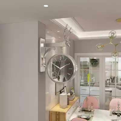 Light luxury double-sided wall clock home dining room living room Nordic clock creative fashion decorative art personality deer head clock