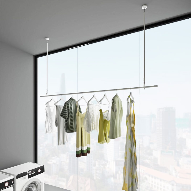 Japan invisible clothes hanger indoor balcony bedroom bay window removable telescopic lifting clothes hanger simple clothes hanging pole