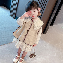 Girls foreign air one-piece dress suit Spring and autumn in trendy net red Korean family Childrens baby princess dress Two sets of autumn clothes
