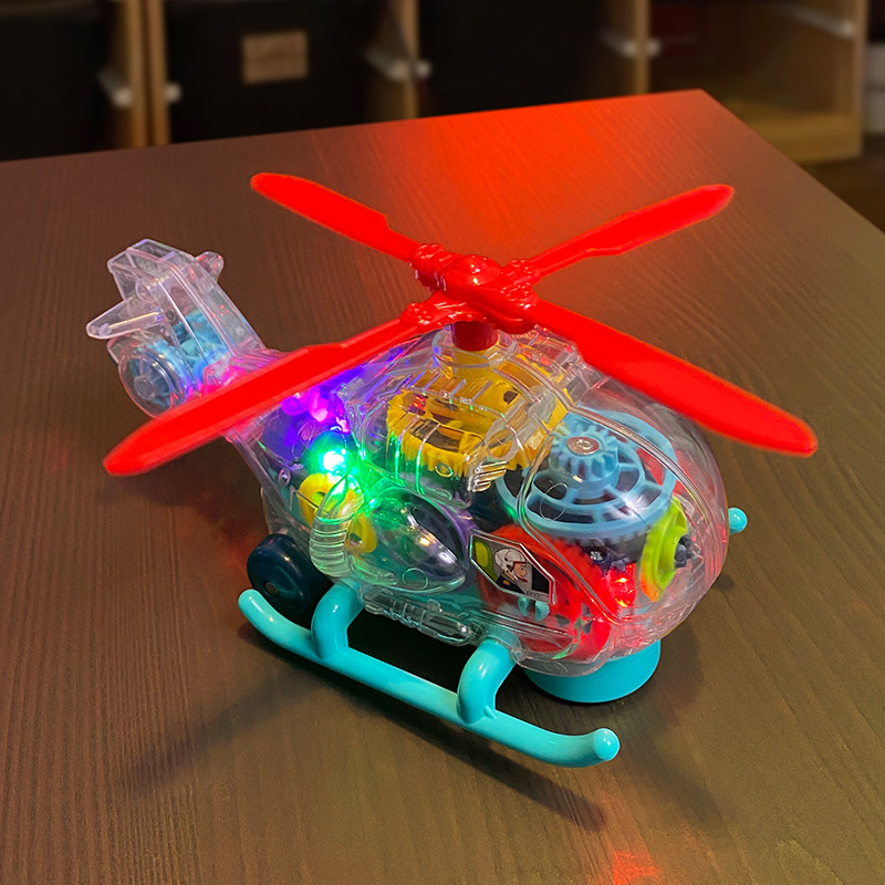 Children's toy tennis red electric helicopter universal barrier car transparent music luminous teeth puzzle simulation aircraft