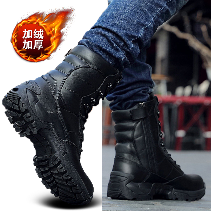 Head Layer Bull Skin Martin Boots Man Winter Plus Suede Knight Genuine Leather Locomotive Boots Waterproof High Cylinder Tooling Boots Snowy Ground