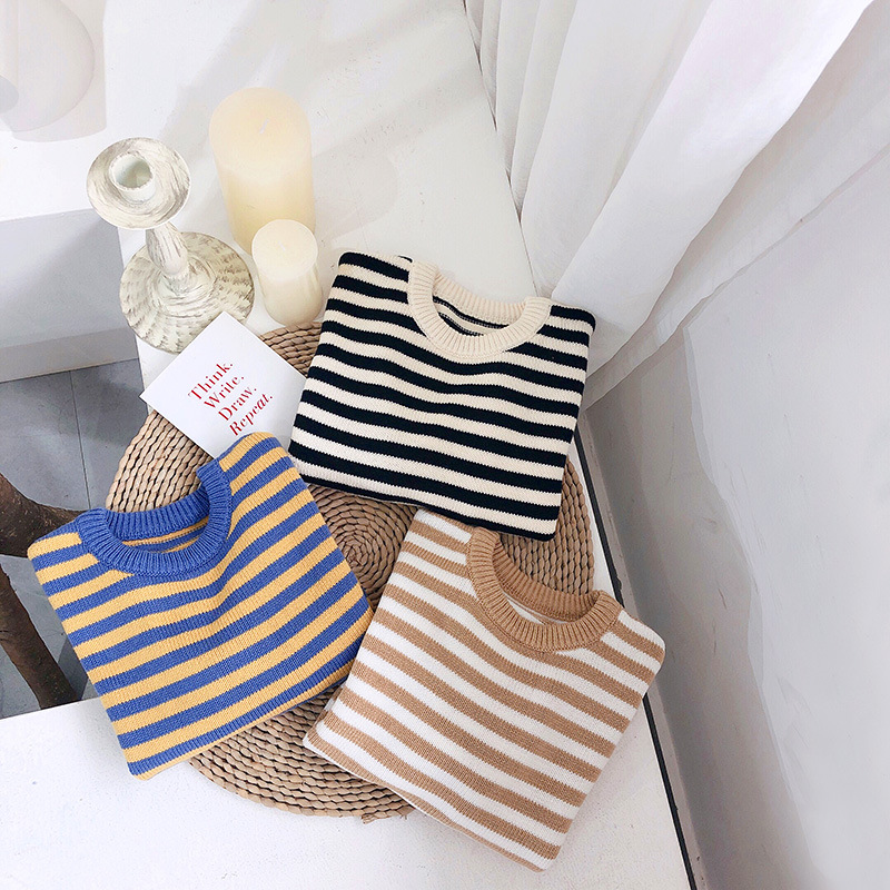 Áo len trẻ em cha mẹ cho trẻ em mùa thu 2019 Quần áo trẻ em mùa thu phiên bản Hàn Quốc của bé gái áo len sọc nam bé len hoang dã - Trang phục dành cho cha mẹ và con áo cặp gia đình