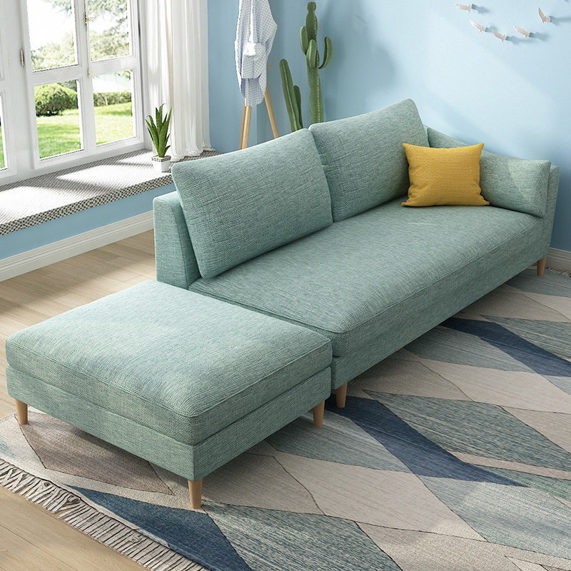 Nordic fabric chaise longue bedroom balcony all solid wood beauty couch single fabric sofa hotel toffee collapse