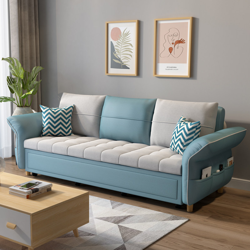 Nordic luxury dual-use living room multi-function cloth double bed in red technology cloth sofa bed