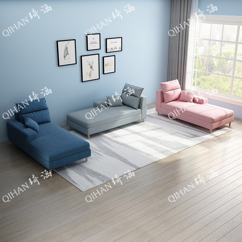 Nordic all solid wood fabric sofa lounge chair living room balcony single chaise longue complete small apartment beauty toffee couch