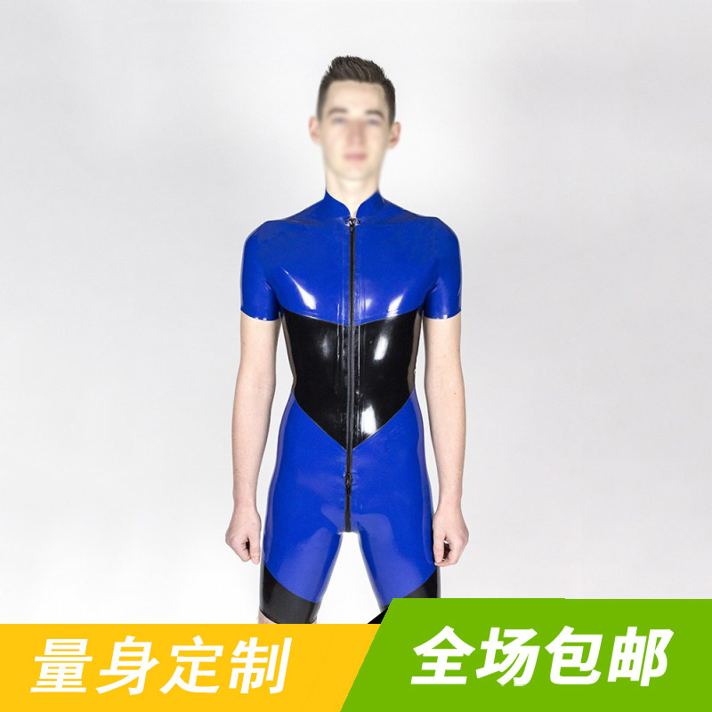 Latex men's latex tightness stereo clips to shape short sleeve suit and connecting clothes customized