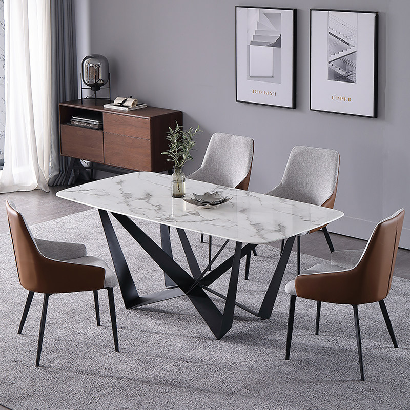 Nordic marble dining table and chair combination Italian minimalist modern minimalist wrought iron rice table home dining table furniture