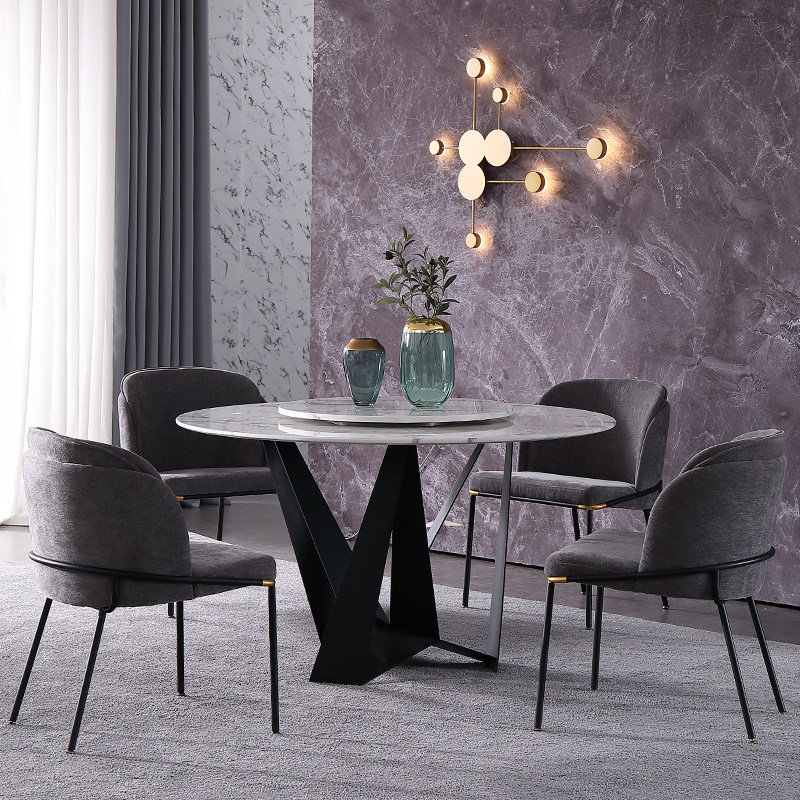 Nordic marble dining table and chairs Combined Italian style minimalist modern minimalist size family round table with turntable dining table