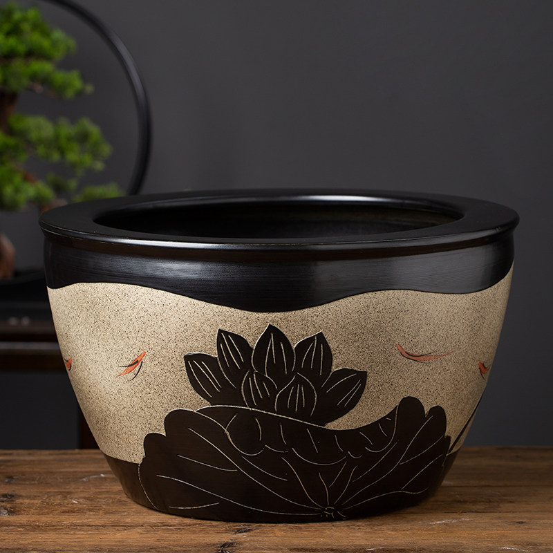 Jingdezhen Ceramic Cylinder Lotus Flower Pot Balcony Courtyard Large Vat Plus Large Water Cylinder Hotel Chia Fish Tank Farmhouse Villa Decoration