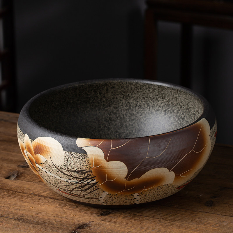 Ceramic fish tank lotus pot rockery water tank Yang Tai household feng shui tank turtle tank water lily bowl lotus lotus pot