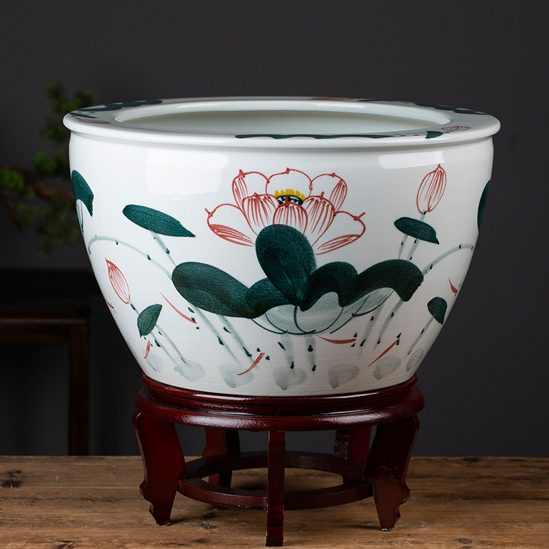 Jingdezhen Ceramic Lotus cylinder cylinder nude cylinder aquatic fish cylinder cylinder of the ancient aquatic fish cylinder