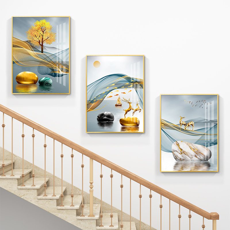 Modern Minimalist Staircase Decorative Painting, Duplex Corridor Wall Art, Light Luxury Living Room Sofa Background Wall Triptych