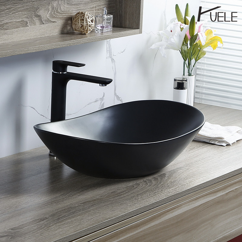 Yuele countertop basin oval matt black ceramic washbasin art basin powder room basin household washbasin