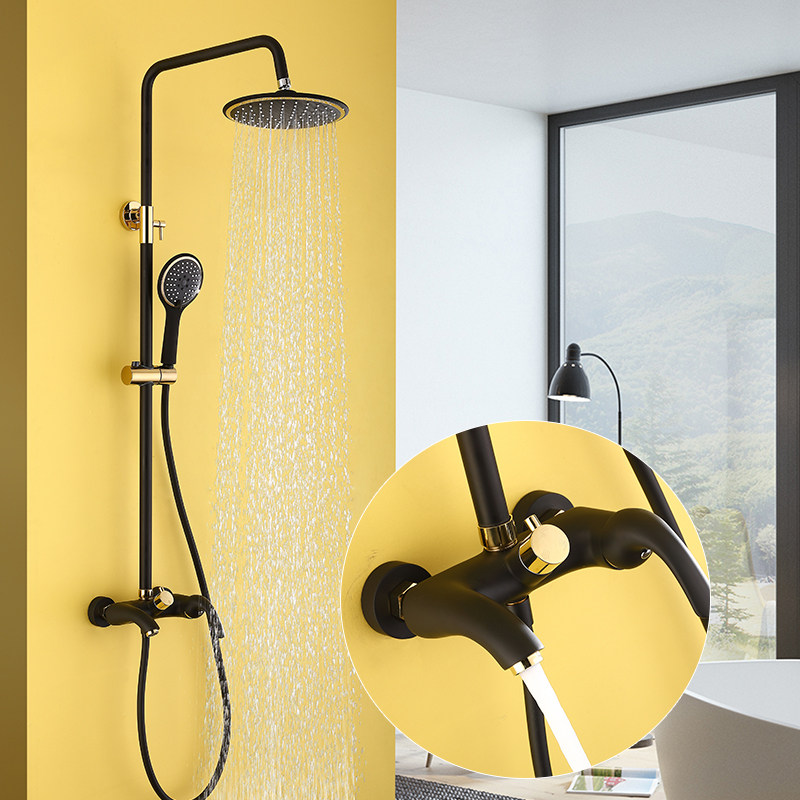 Special black European-style shower shower set all copper frosted matte shower faucet supercharged Nordic simple