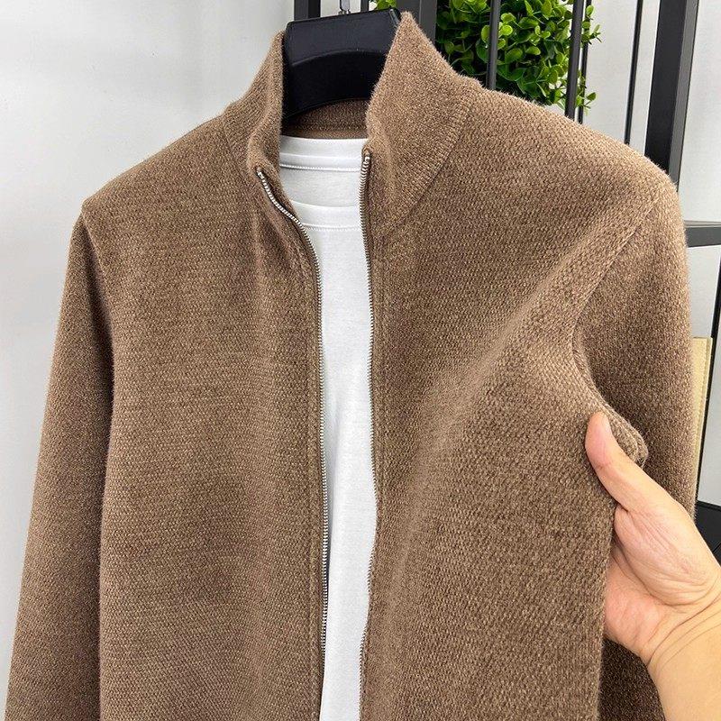 Chenille Sweater Cardigan Men's Knitted Sweater with Fleece and Thickened Outerwear Stand Collar Autumn and Winter Warm Casual Jacket Men's Clothing