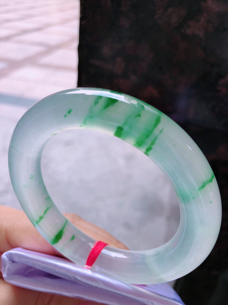 Myanmar natural old pit A goods round jade bracelet high ice species green floating flower sky blue background jade bracelet certificate