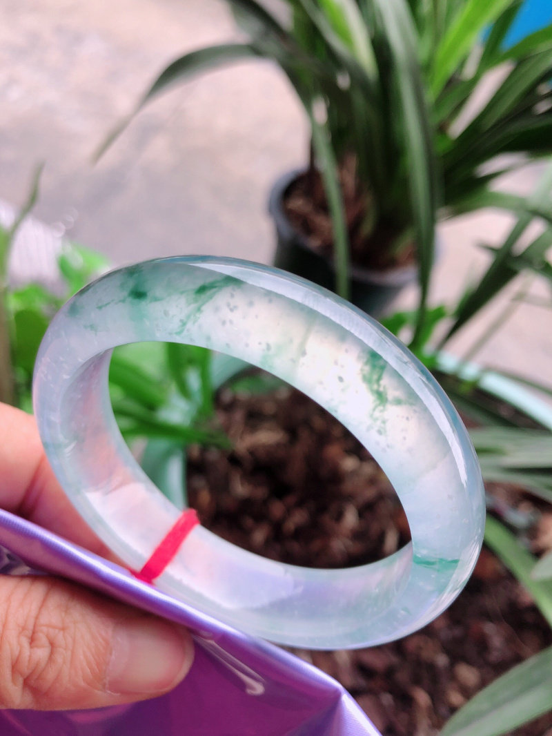 Burmese natural a goods jade bracelet high ice glass species sun green round bar floating blue flower jade bracelet certificate