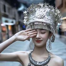 Chapeau en argent Miao pour minorité ethnique nouvelle collection Guizhou Guangxi Yunnan Miao caractéristique couvre-chef ethnique bijoux