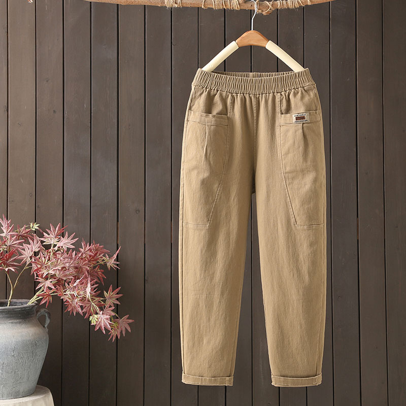 Middle-Aged Mother's Women's Pants, Spring and Autumn Casual Pants, New 2025 Elastic Waist, Stretch Twill Cotton, Loose Harem Pants, Long Pants