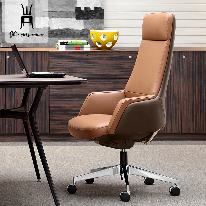 Modern minimalist genuine leather owner chair backrest desk chair can lie liftable swivel chair for long sitting comfortable home computer chair
