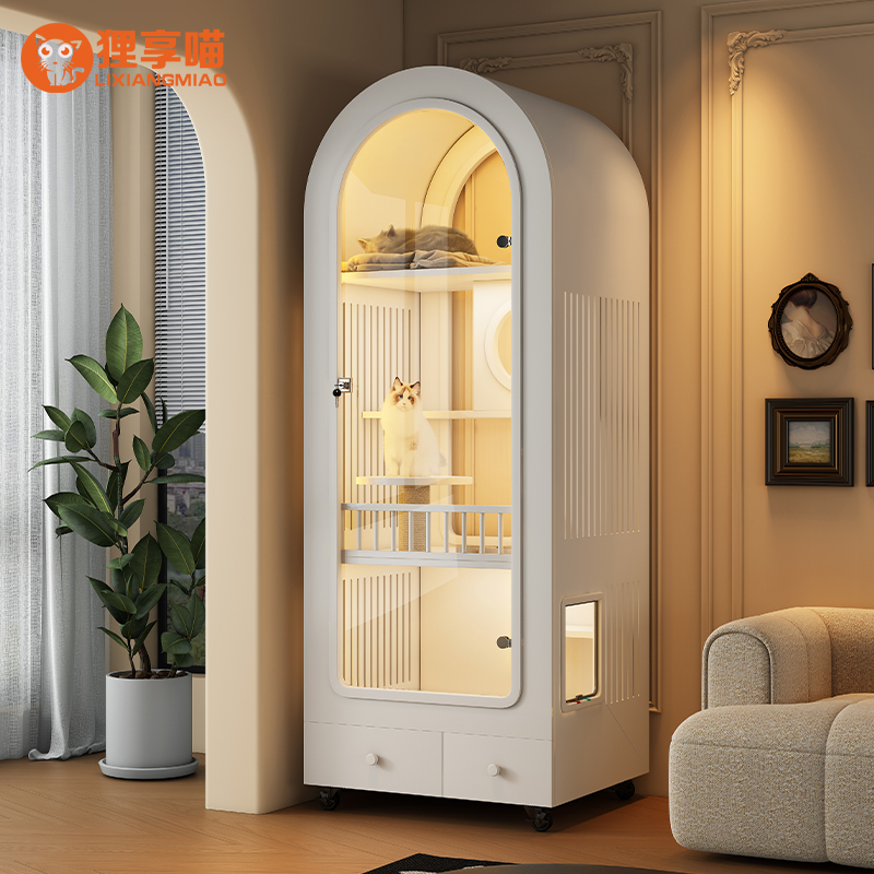 Rixiangmeow French-Style Arched Cat Villa, Solid Wood Cat Cabinet with Integrated Toilet, Indoor Space-Saving Cat Cage Rixiangmeow French-Style Arched Cat Villa, Solid Wood Cat Cabinet with Integrated Toilet, Indoor Space-Saving Cat Cage